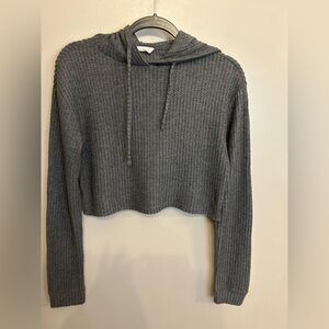 Cabin Fever Waffle heather gray knit cropped long sleeve hoodie Size S